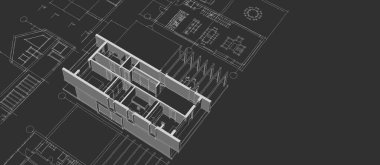 ev mimarisi projesi çizimi 3d illüstrasyon
