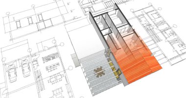 ev mimarisi projesi çizimi 3d illüstrasyon