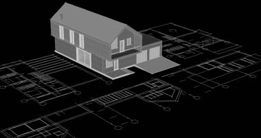 ev mimarisi projesi çizimi 3d illüstrasyon