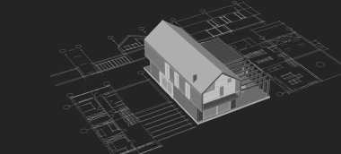 ev mimarisi projesi çizimi 3d illüstrasyon