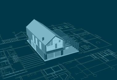 ev mimarisi projesi çizimi 3d illüstrasyon
