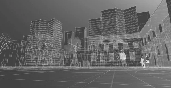 都市現代建築3Dイラスト — ストック写真