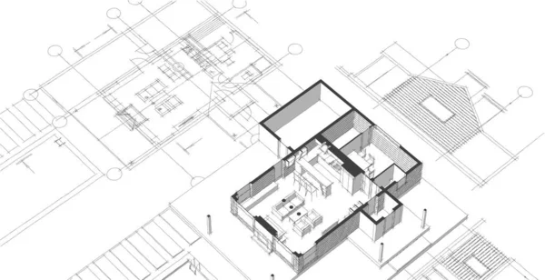 Casa Progetto Architettonico Schizzo Illustrazione — Foto Stock