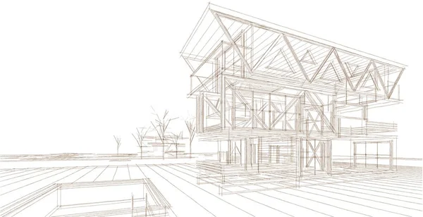 Modern Hus Arkitektonisk Skiss Illustration — Stockfoto