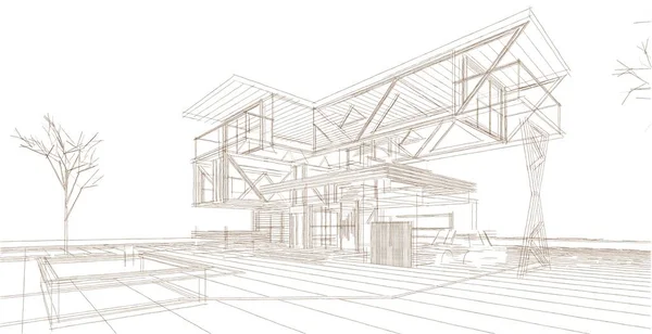 Casa Moderna Desenho Arquitetônico Ilustração — Fotografia de Stock