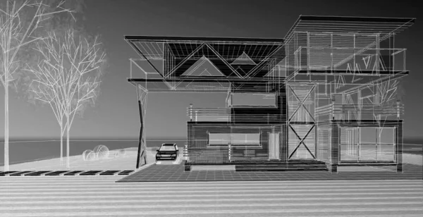 現代の家の建築スケッチ3Dイラスト — ストック写真