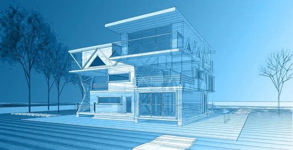 Modern House Architectural Sketch Illustration — Stock Photo, Image