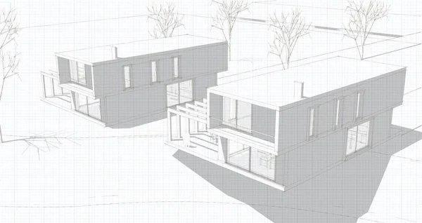 Domy Projekt Architektoniczny Szkic Ilustracja — Zdjęcie stockowe