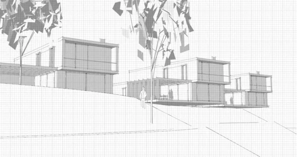 Houses Architectural Project Sketch Illustration — Stock Photo, Image