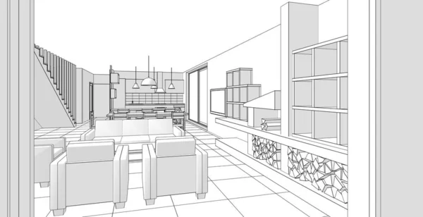 Interieur Keuken Woonkamer Illustratie — Stockfoto