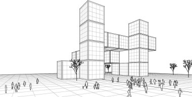 soyut modüler mimari 3d vektör illüstrasyonu