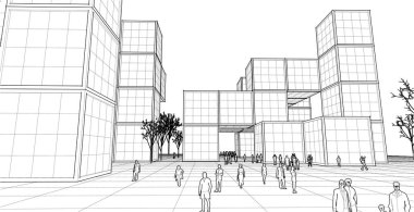 soyut modüler mimari 3d vektör illüstrasyonu