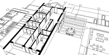 ev mimari projesi çizimi 3d vektör illüstrasyonu
