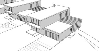 evler mimari eskiz 3d illüstrasyon