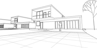 evler mimari eskiz 3d illüstrasyon