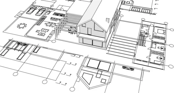Maison Projet Architectural Croquis Illustration Vectorielle — Image vectorielle