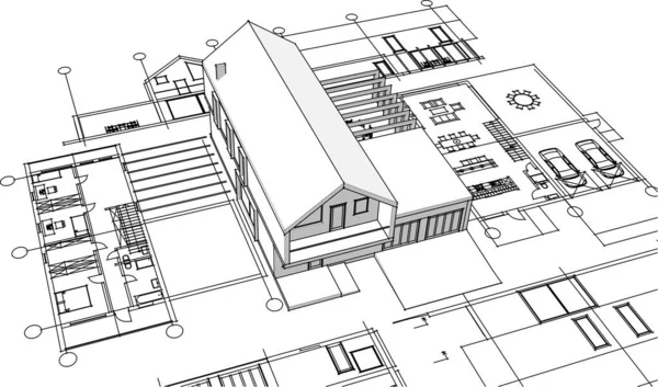 Ház Építészeti Projekt Vázlat Vektor Illusztráció — Stock Vector