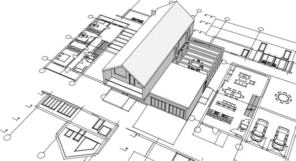 Huis Architectonische Project Schets Vector Illustratie — Stockvector