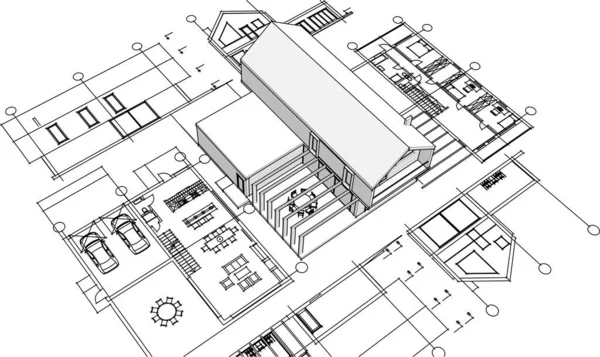 Hus Arkitektur Projekt Skiss Vektor Illustration — Stock vektor