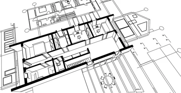 Casa Progetto Architettonico Schizzo Vettoriale Illustrazione — Vettoriale Stock
