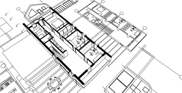 Σπίτι Αρχιτεκτονικό Έργο Σκίτσο Διανυσματική Απεικόνιση — Διανυσματικό Αρχείο