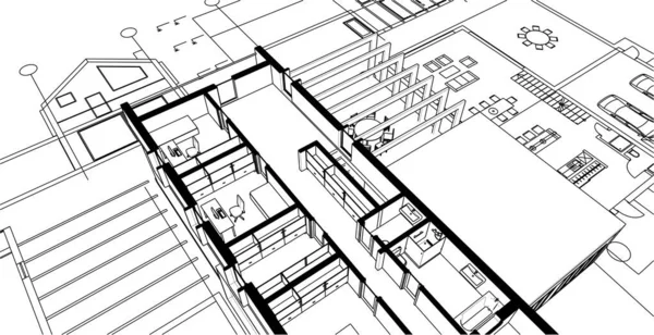 Будинок Архітектурний Проект Ескіз Векторні Ілюстрації — стоковий вектор