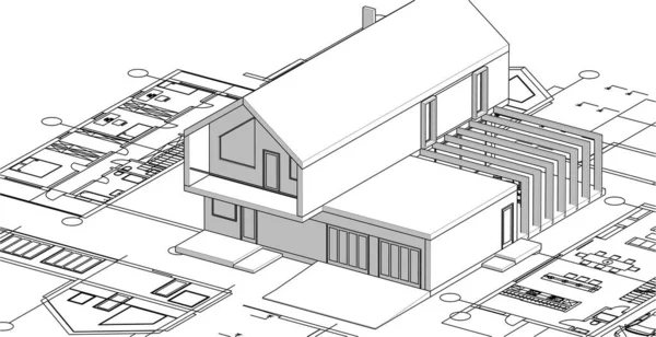 Maison Projet Architectural Croquis Illustration Vectorielle — Image vectorielle