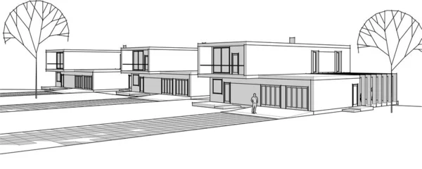Case Schizzo Architettonico Illustrazione — Vettoriale Stock