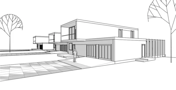 房屋建筑草图3D插图 — 图库矢量图片