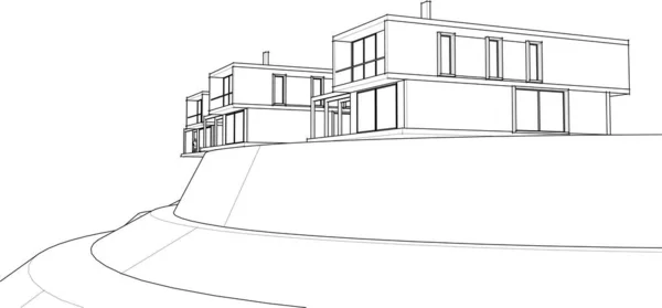 Case Schizzo Architettonico Illustrazione — Vettoriale Stock