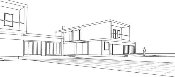 Casas Desenho Arquitetônico Ilustração — Vetor de Stock