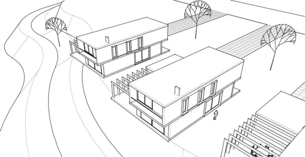 Casas Desenho Arquitetônico Ilustração — Vetor de Stock