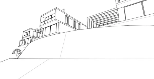 Huizen Architectonische Schets Illustratie — Stockvector