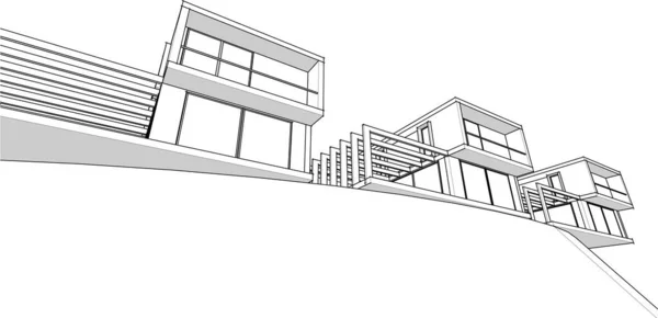 家建築スケッチ3Dイラスト — ストックベクタ