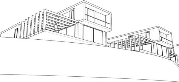 Casas Desenho Arquitetônico Ilustração —  Vetores de Stock