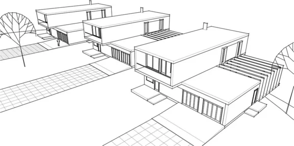 Domy Architektonický Náčrt Ilustrace — Stockový vektor