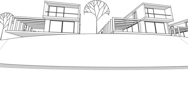 Hus Arkitektonisk Skiss Illustration — Stock vektor