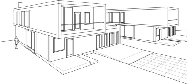 Házak Építészeti Vázlat Illusztráció — Stock Vector