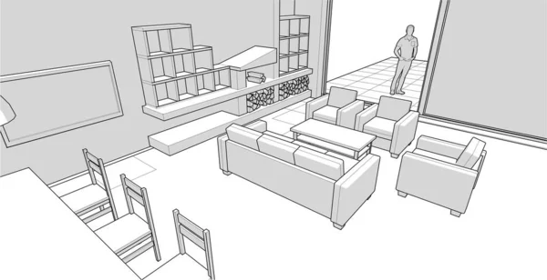 Interior Kitchen Living Room Vector Illustration — Stock Vector