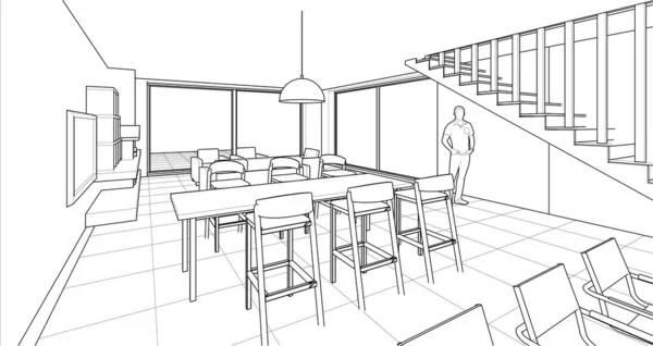 Interiér Kuchyně Obývací Pokoj Vektorové Ilustrace — Stockový vektor