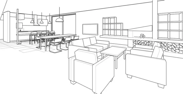 Cozinha Interior Sala Estar Vetor Ilustração — Vetor de Stock