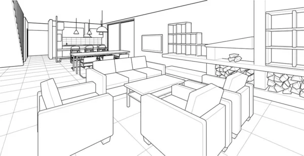 Interiér Kuchyně Obývací Pokoj Vektorové Ilustrace — Stockový vektor