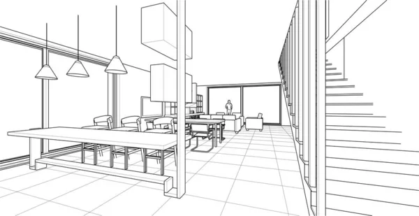 Interior Kitchen Living Room Vector Illustration — Stock Vector