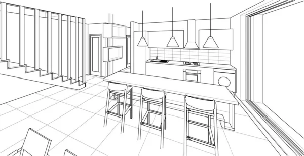 Interior Cocina Sala Estar Vector Ilustración — Archivo Imágenes Vectoriales