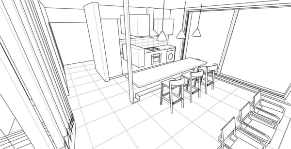 Mutfak Oturma Odası Vektör Çizimi — Stok Vektör