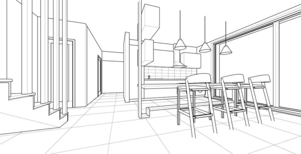 Intérieur Cuisine Salon Vecteur Illustration — Image vectorielle