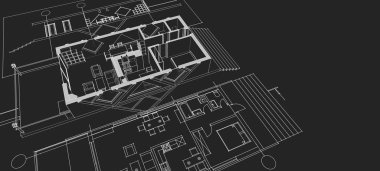 ev mimarisi projesi çizimi 3d illüstrasyon