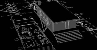 ev mimarisi projesi çizimi 3d illüstrasyon