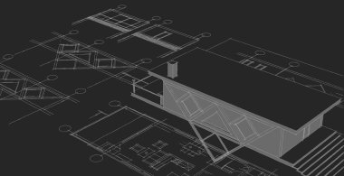 ev mimarisi projesi çizimi 3d illüstrasyon