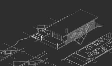 ev mimarisi projesi çizimi 3d illüstrasyon